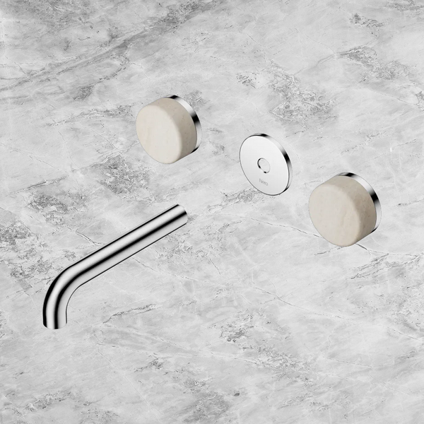Nero Serenity Wall Basin Set 160mm Spout with Rome Travertine Handle (Trim Kit Only) Chrome