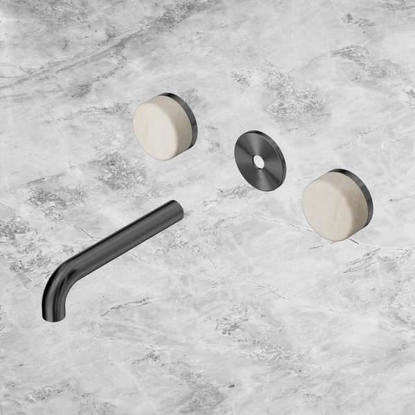 Nero Serenity Wall Basin Set 160mm Spout with Rome Travertine Handle (Trim Kit Only) Gunmetal