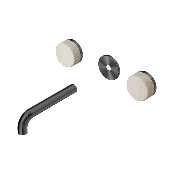 Nero Serenity Wall Basin Set 160mm Spout with Rome Travertine Handle (Trim Kit Only) Gunmetal