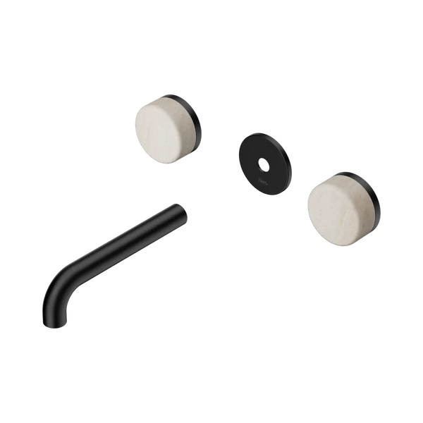 Nero Serenity Wall Basin Set 160mm Spout with Rome Travertine Handle (Trim Kit Only) Matte Black