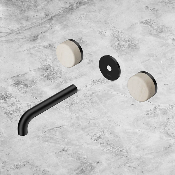 Nero Serenity Wall Basin Set 160mm Spout with Rome Travertine Handle (Trim Kit Only) Matte Black