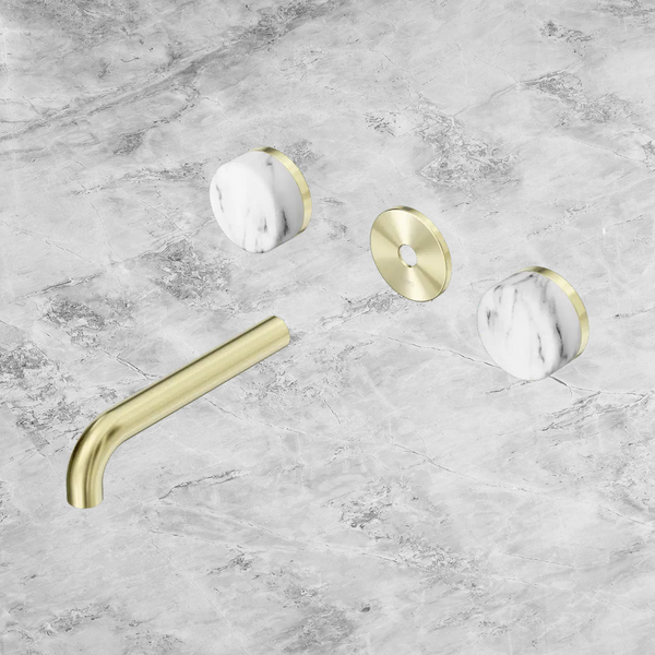 Nero Serenity Wall Basin Set 160mm Spout with Arabescato Corchia Handle (Trim Kit Only) Brushed Gold
