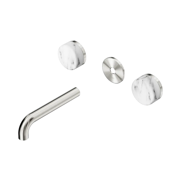Nero Serenity Wall Basin Set 160mm Spout with Arabescato Corchia Handle (Trim Kit Only) Brushed Nickel