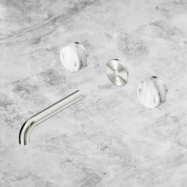 Nero Serenity Wall Basin Set 160mm Spout with Arabescato Corchia Handle (Trim Kit Only) Brushed Nickel
