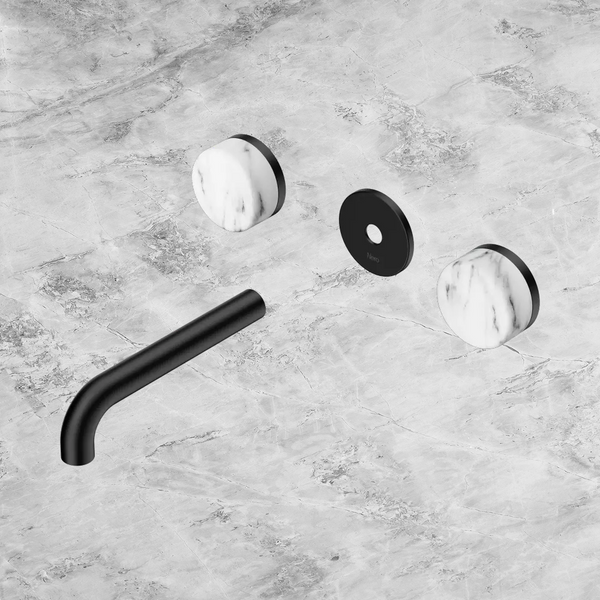 Nero Serenity Wall Basin Set 160mm Spout with Arabescato Corchia Handle (Trim Kit Only) Matte Black
