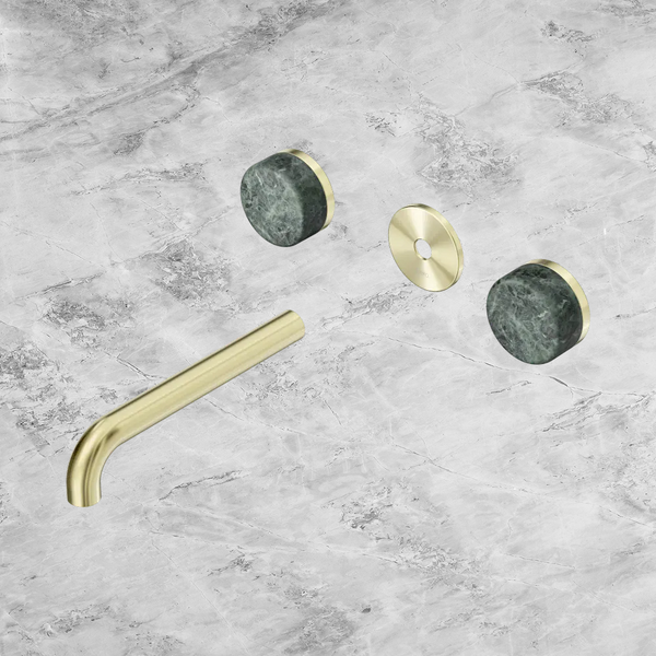 Nero Serenity Wall Basin Set 185mm Spout with Verde Alpi Handle (Trim Kit Only) Brushed Gold
