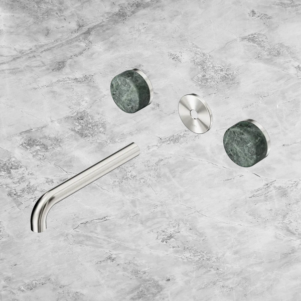 Nero Serenity Wall Basin Set 185mm Spout with Verde Alpi Handle (Trim Kit Only) Brushed Nickel