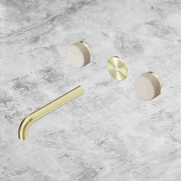 Nero Serenity Wall Basin Set 185mm Spout with Rome Travertine Handle (Trim Kit Only) Brushed Gold