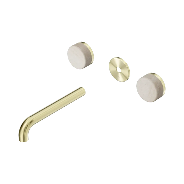 Nero Serenity Wall Basin Set 185mm Spout with Rome Travertine Handle (Trim Kit Only) Brushed Gold