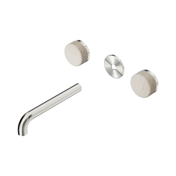 Nero Serenity Wall Basin Set 185mm Spout with Rome Travertine Handle (Trim Kit Only) Brushed Nickel