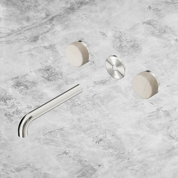 Nero Serenity Wall Basin Set 185mm Spout with Rome Travertine Handle (Trim Kit Only) Brushed Nickel