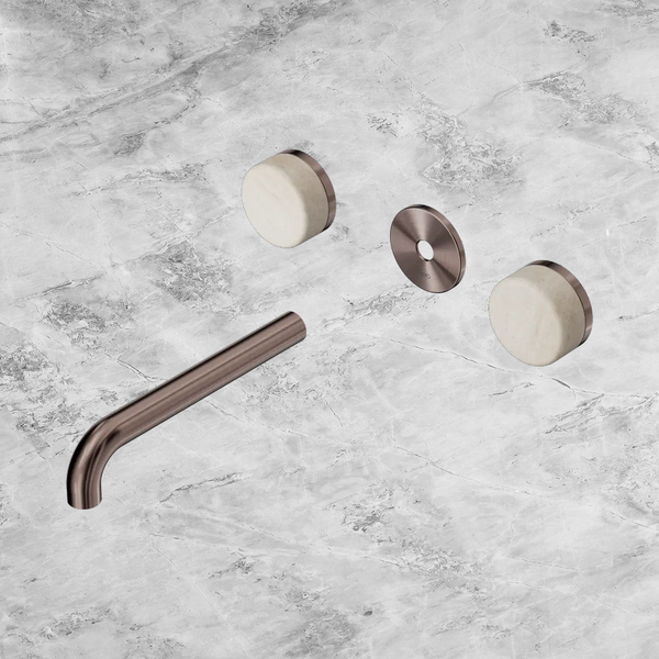 Nero Serenity Wall Basin Set 185mm Spout with Rome Travertine Handle (Trim Kit Only) Brushed Bronze