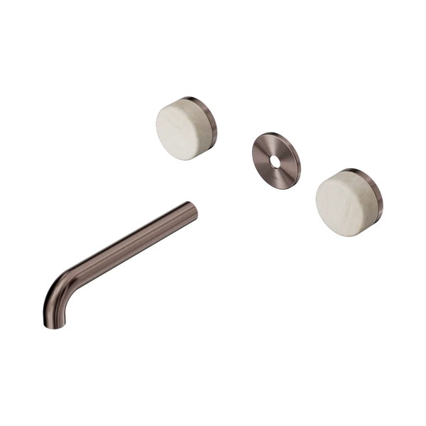 Nero Serenity Wall Basin Set 185mm Spout with Rome Travertine Handle (Trim Kit Only) Brushed Bronze