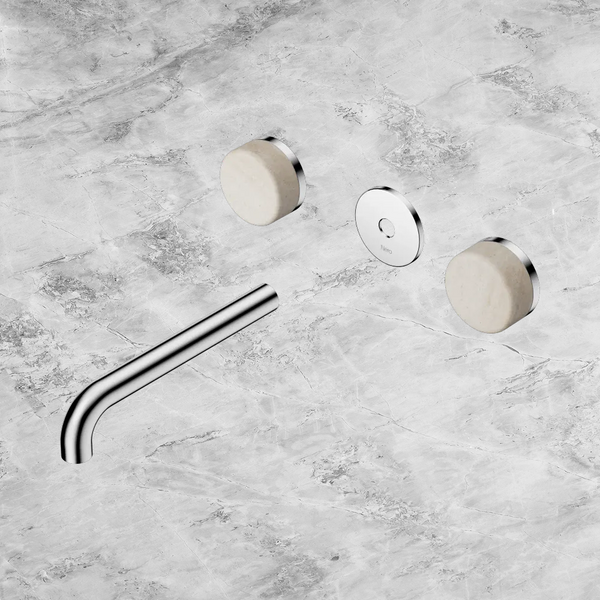 Nero Serenity Wall Basin Set 185mm Spout with Rome Travertine Handle (Trim Kit Only) Chrome