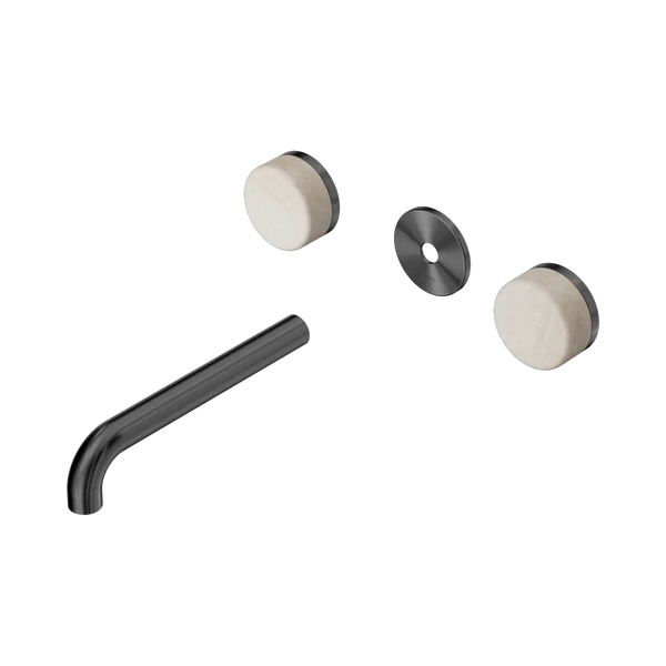 Nero Serenity Wall Basin Set 185mm Spout with Rome Travertine Handle (Trim Kit Only) Gunmetal