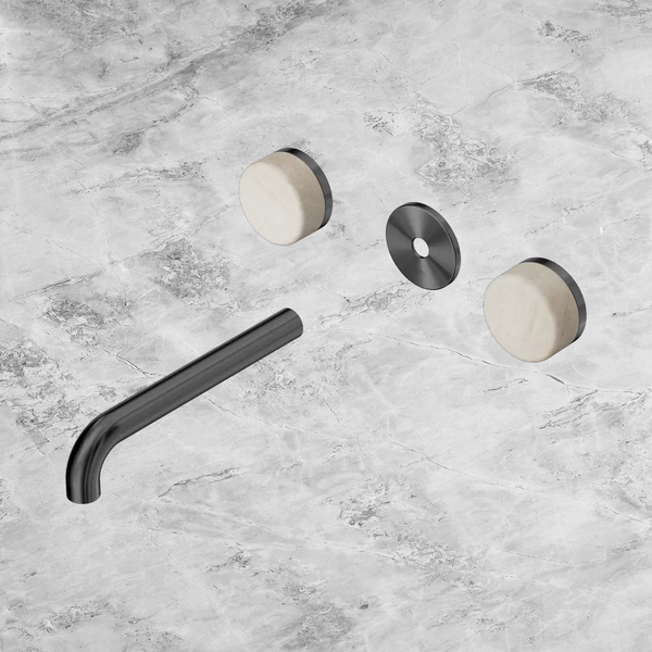 Nero Serenity Wall Basin Set 185mm Spout with Rome Travertine Handle (Trim Kit Only) Gunmetal