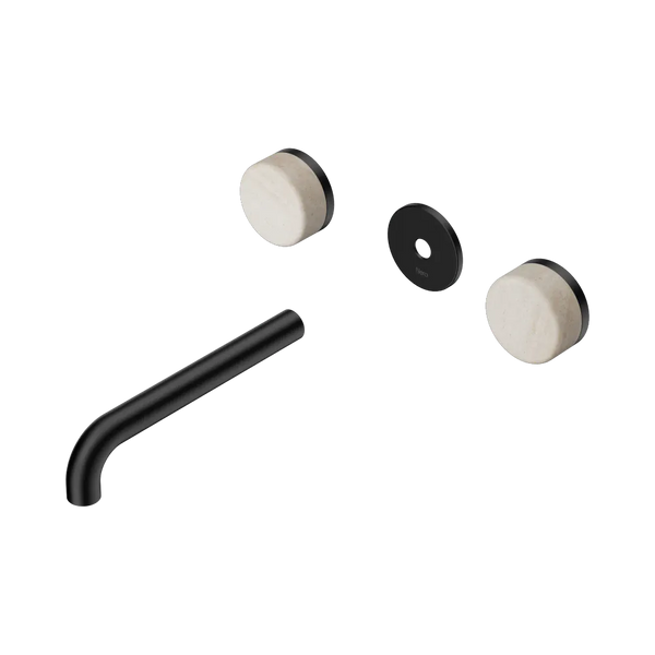 Nero Serenity Wall Basin Set 185mm Spout with Rome Travertine Handle (Trim Kit Only) Matte Black