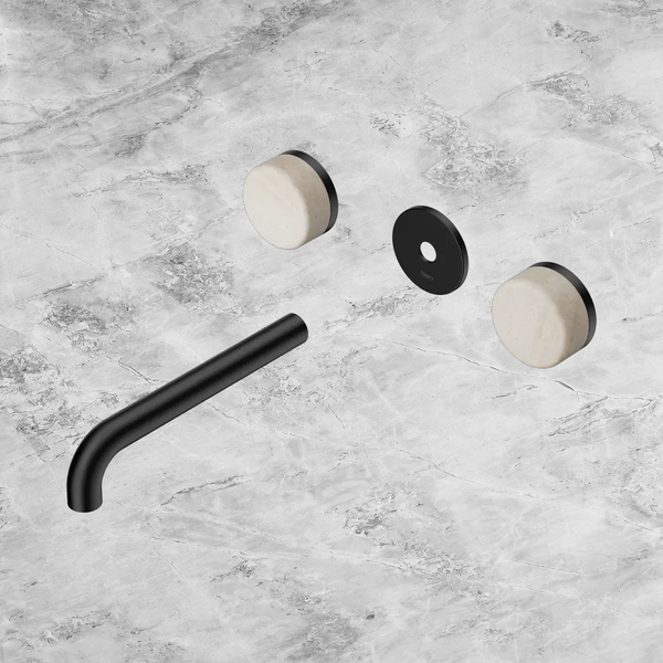 Nero Serenity Wall Basin Set 185mm Spout with Rome Travertine Handle (Trim Kit Only) Matte Black