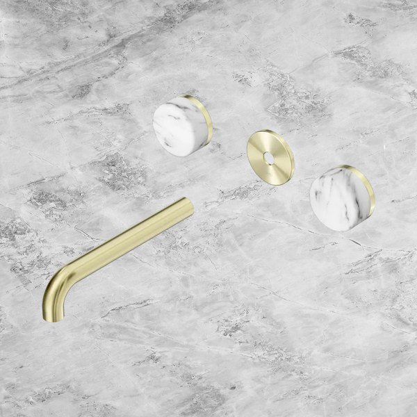 Nero Serenity Wall Basin Set 185mm Spout with Arabescato Corchia Handle (Trim Kit Only) Brushed Gold