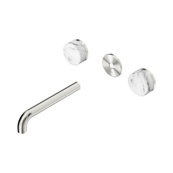 Nero Serenity Wall Basin Set 185mm Spout with Arabescato Corchia Handle (Trim Kit Only) Brushed Nickel