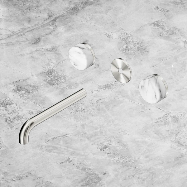 Nero Serenity Wall Basin Set 185mm Spout with Arabescato Corchia Handle (Trim Kit Only) Brushed Nickel