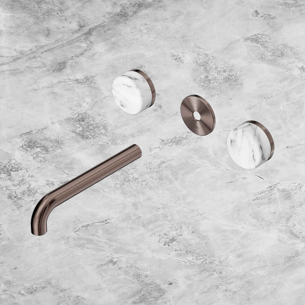 Nero Serenity Wall Basin Set 185mm Spout with Arabescato Corchia Handle (Trim Kit Only) Brushed Bronze