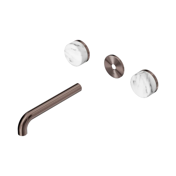 Nero Serenity Wall Basin Set 185mm Spout with Arabescato Corchia Handle (Trim Kit Only) Brushed Bronze
