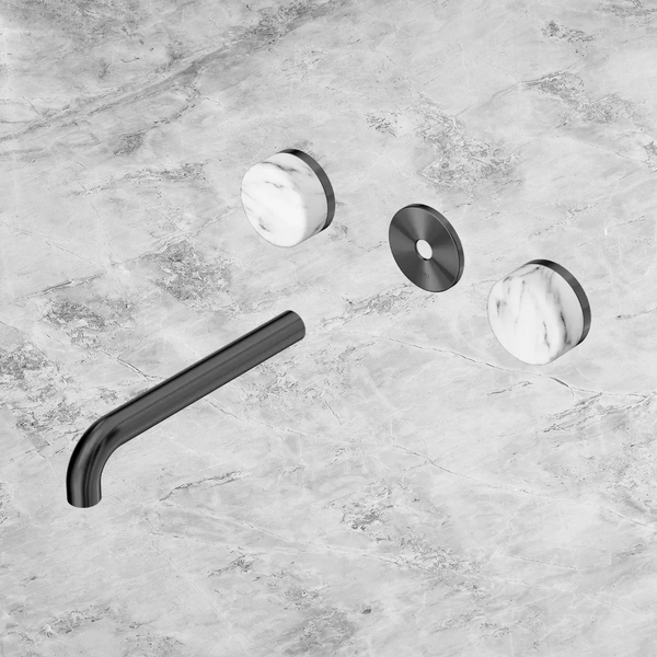 Nero Serenity Wall Basin Set 185mm Spout with Arabescato Corchia Handle (Trim Kit Only) Gunmetal