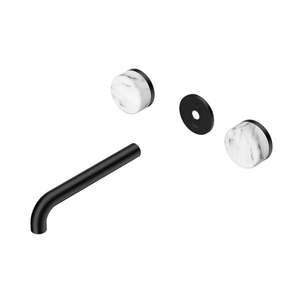 Nero Serenity Wall Basin Set 185mm Spout with Arabescato Corchia Handle (Trim Kit Only) Matte Black