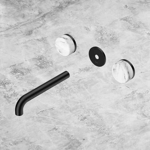Nero Serenity Wall Basin Set 185mm Spout with Arabescato Corchia Handle (Trim Kit Only) Matte Black