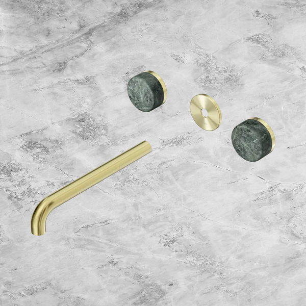 Nero Serenity Wall Basin Set 220mm Spout with Verde Alpi Handle (Trim Kit Only) Brushed Gold