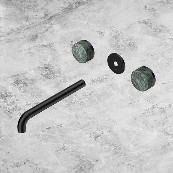 Nero Serenity Wall Basin Set 220mm Spout with Verde Alpi Handle (Trim Kit Only) Matte Black