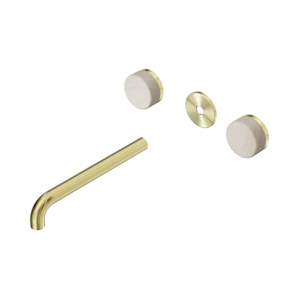 Nero Serenity Wall Basin Set 220mm Spout with Rome Travertine Handle (Trim Kit Only) Brushed Gold