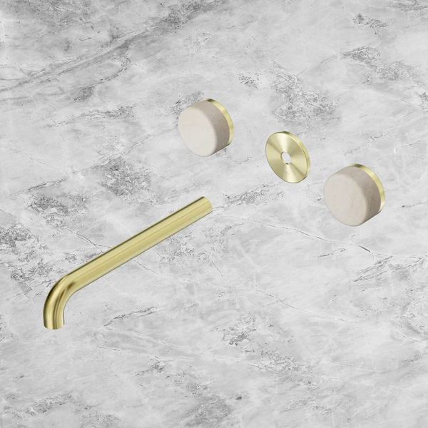 Nero Serenity Wall Basin Set 220mm Spout with Rome Travertine Handle (Trim Kit Only) Brushed Gold