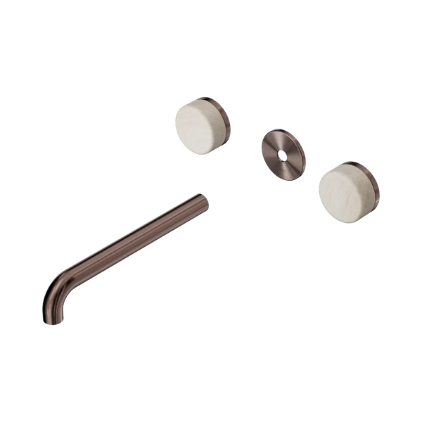 Nero Serenity Wall Basin Set 220mm Spout with Rome Travertine Handle (Trim Kit Only) Brushed Bronze