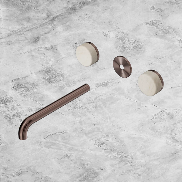 Nero Serenity Wall Basin Set 220mm Spout with Rome Travertine Handle (Trim Kit Only) Brushed Bronze