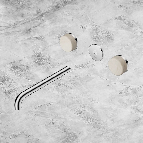 Nero Serenity Wall Basin Set 220mm Spout with Rome Travertine Handle (Trim Kit Only) Chrome