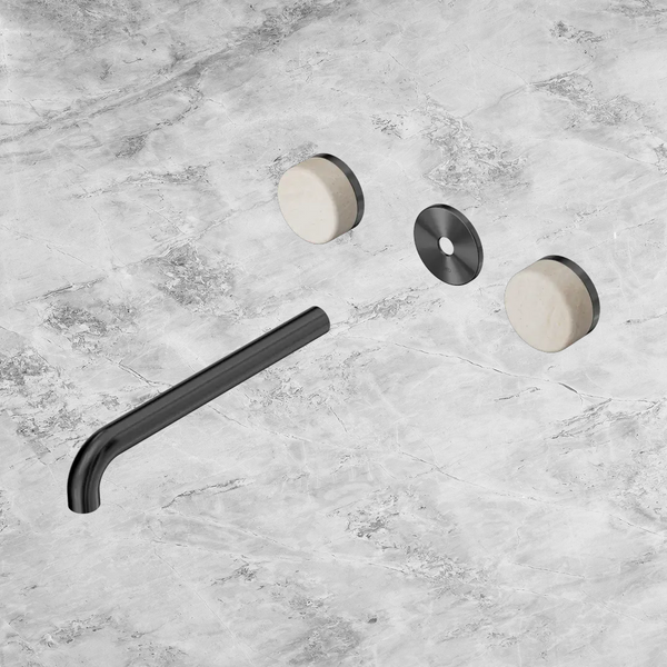 Nero Serenity Wall Basin Set 220mm Spout with Rome Travertine Handle (Trim Kit Only) Gunmetal