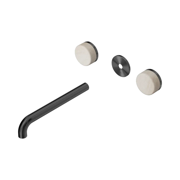 Nero Serenity Wall Basin Set 220mm Spout with Rome Travertine Handle (Trim Kit Only) Gunmetal