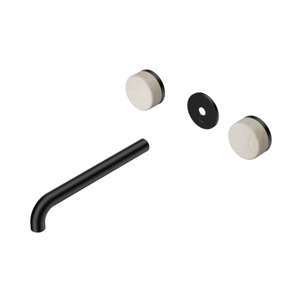 Nero Serenity Wall Basin Set 220mm Spout with Rome Travertine Handle (Trim Kit Only) Matte Black