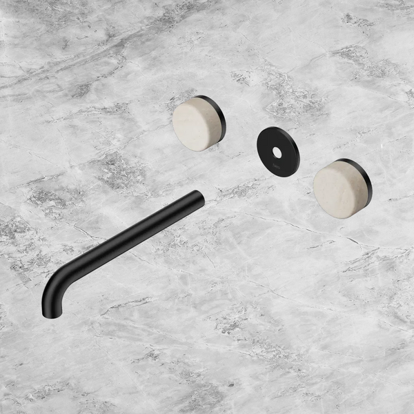 Nero Serenity Wall Basin Set 220mm Spout with Rome Travertine Handle (Trim Kit Only) Matte Black