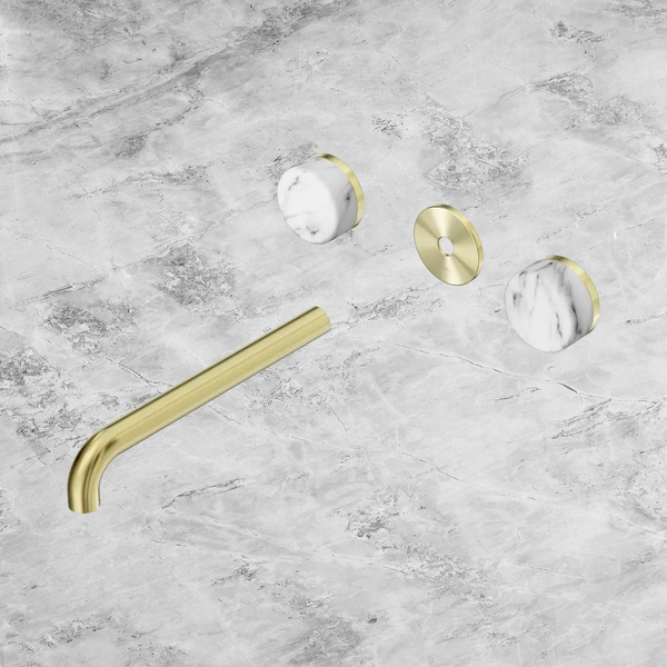 Nero Serenity Wall Basin Set 220mm Spout with Arabescato Corchia Handle (Trim Kit Only) Brushed Gold