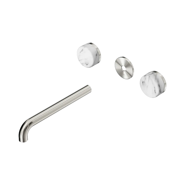Nero Serenity Wall Basin Set 220mm Spout with Arabescato Corchia Handle (Trim Kit Only) Brushed Nickel