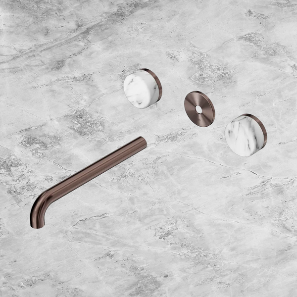 Nero Serenity Wall Basin Set 220mm Spout with Arabescato Corchia Handle (Trim Kit Only) Brushed Bronze