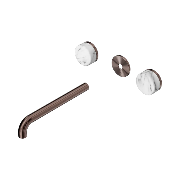 Nero Serenity Wall Basin Set 220mm Spout with Arabescato Corchia Handle (Trim Kit Only) Brushed Bronze