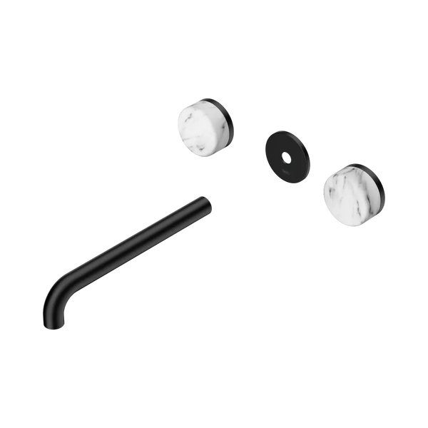 Nero Serenity Wall Basin Set 220mm Spout with Arabescato Corchia Handle (Trim Kit Only) Matte Black