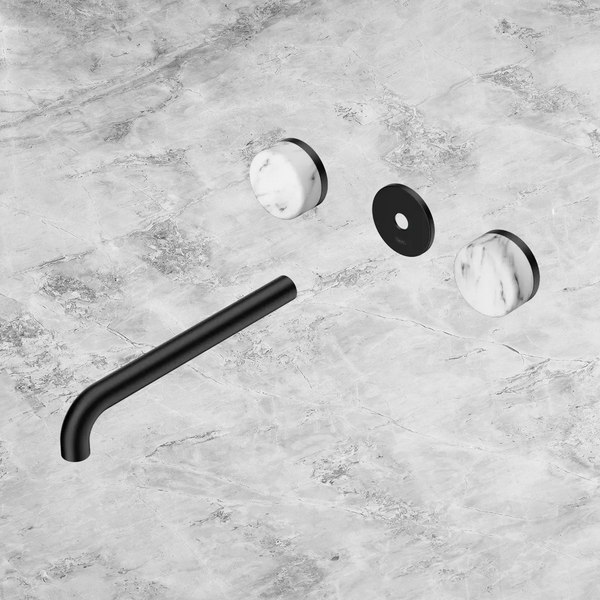 Nero Serenity Wall Basin Set 220mm Spout with Arabescato Corchia Handle (Trim Kit Only) Matte Black
