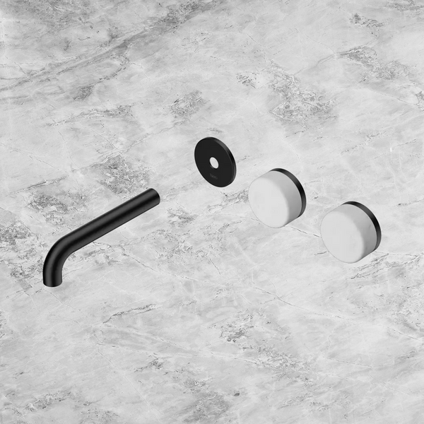 Nero Serenity Wall Basin Set 160mm Offset Spout with Carrara Handle (Trim Kit Only) Matte Black