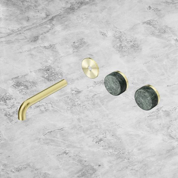Nero Serenity Wall Basin Set 160mm Offset Spout with Verde Alpi Handle (Trim Kit Only) Brushed Gold