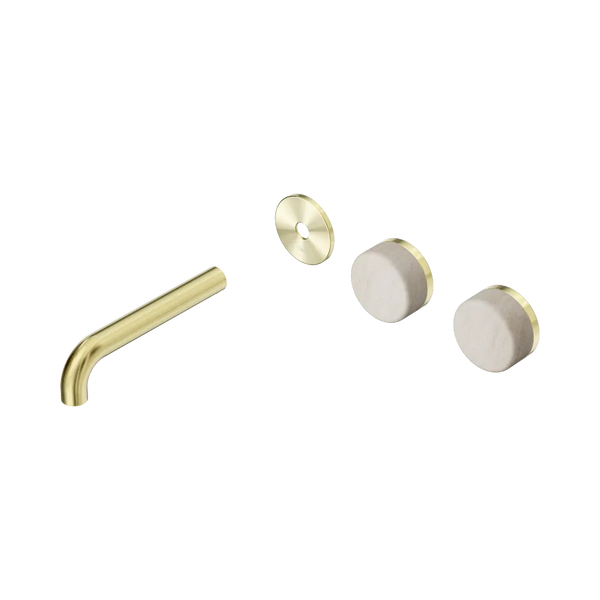 Nero Serenity Wall Basin Set 160mm Offset Spout with Rome Travertine Handle (Trim Kit Only) Brushed Gold